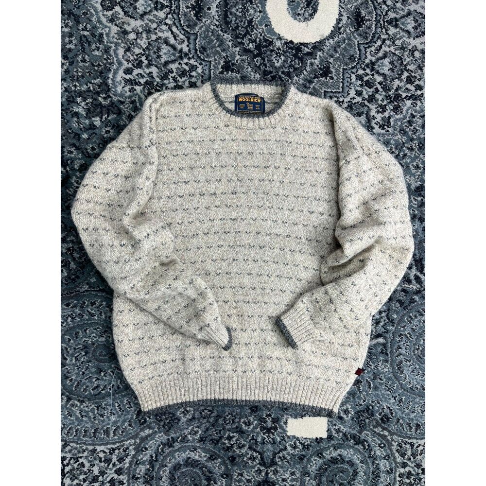 Vintage 90s Men WoolRich Brand Wool Knit Crewneck Sweater Size XL Beige